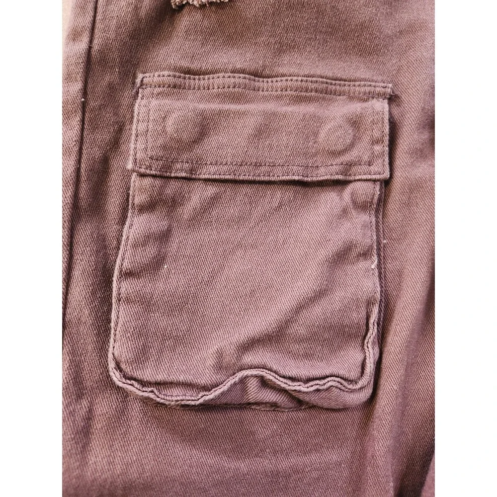 Forever 21 Cargo Pants Denim Dark Cocoa Straight Leg Distressed High Rise Casual